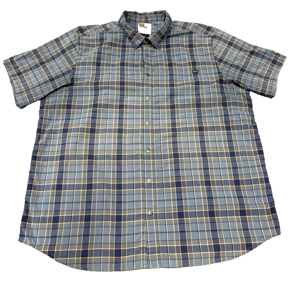 5.11 Tactical- Plaid Check- Shirt Men-Sz XL BlueTan SnapButton Short Sleeve Work